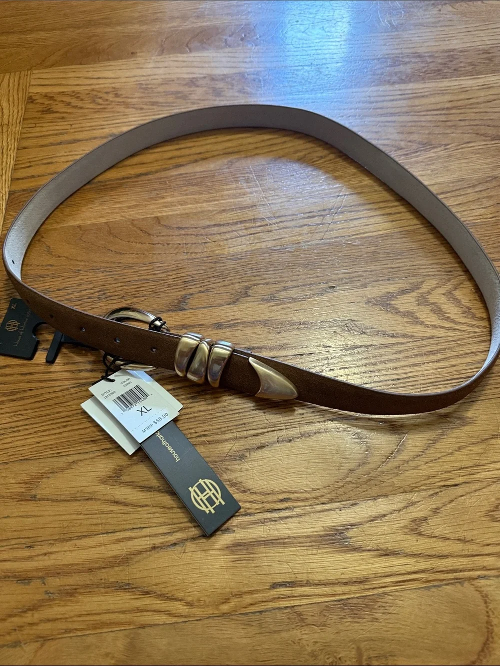 Women's Brown Leather Belt with Decorative gold -Tone Buckle